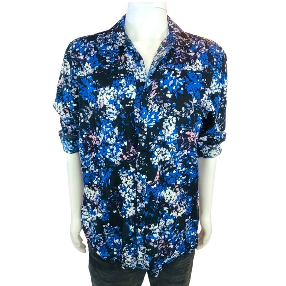 INC International Concepts Blue Purple & White Floral Long Sleeve Men's Shirt XL
